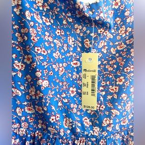 NWT Madewell tie strap blue floral lined dress size large